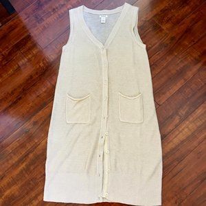 Linen Open Weave Long V-neck Button-front Sweater Vest